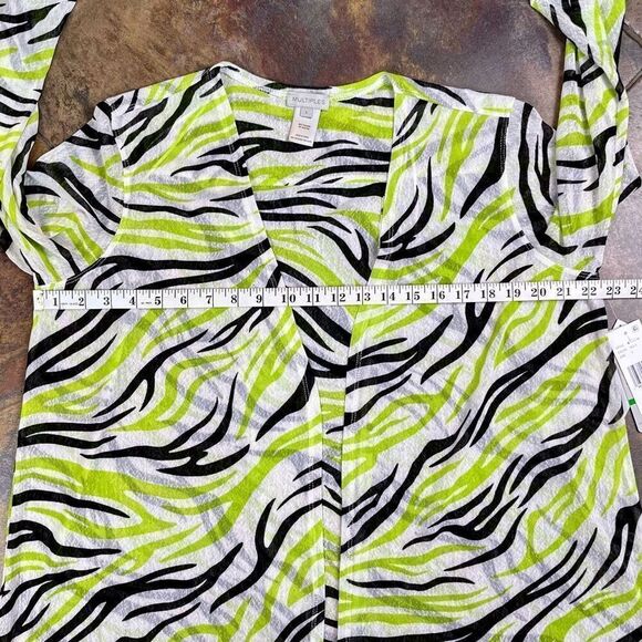 NWT Multiples Going Green Sheer Open Front Zebra Cardigan Large - Picture 7 of 12